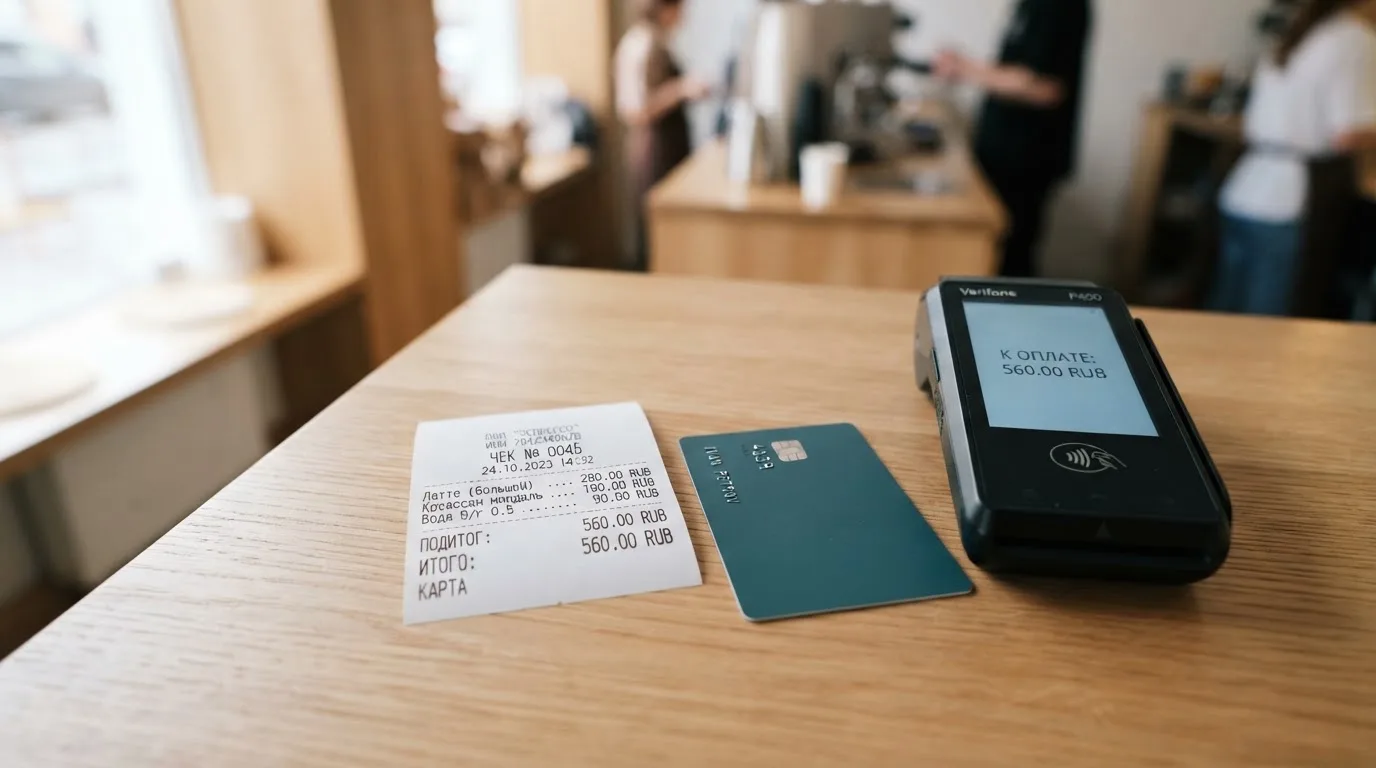 Чек и карта на столике в кафе