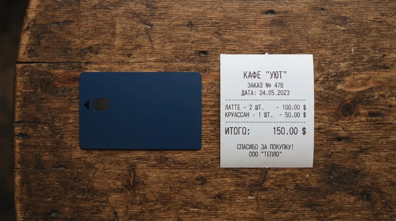 Чек и карта на столике в кафе