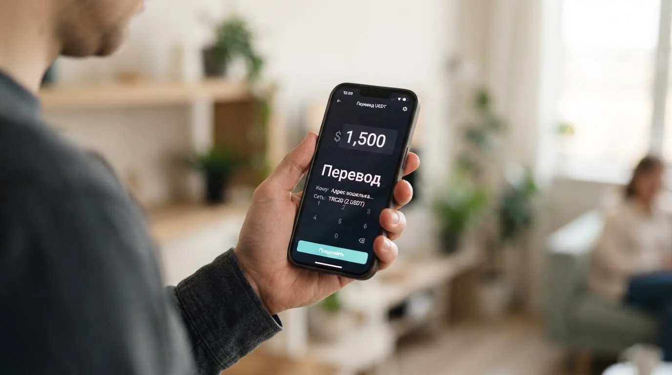 Телефон с экраном перевода стейблкоина